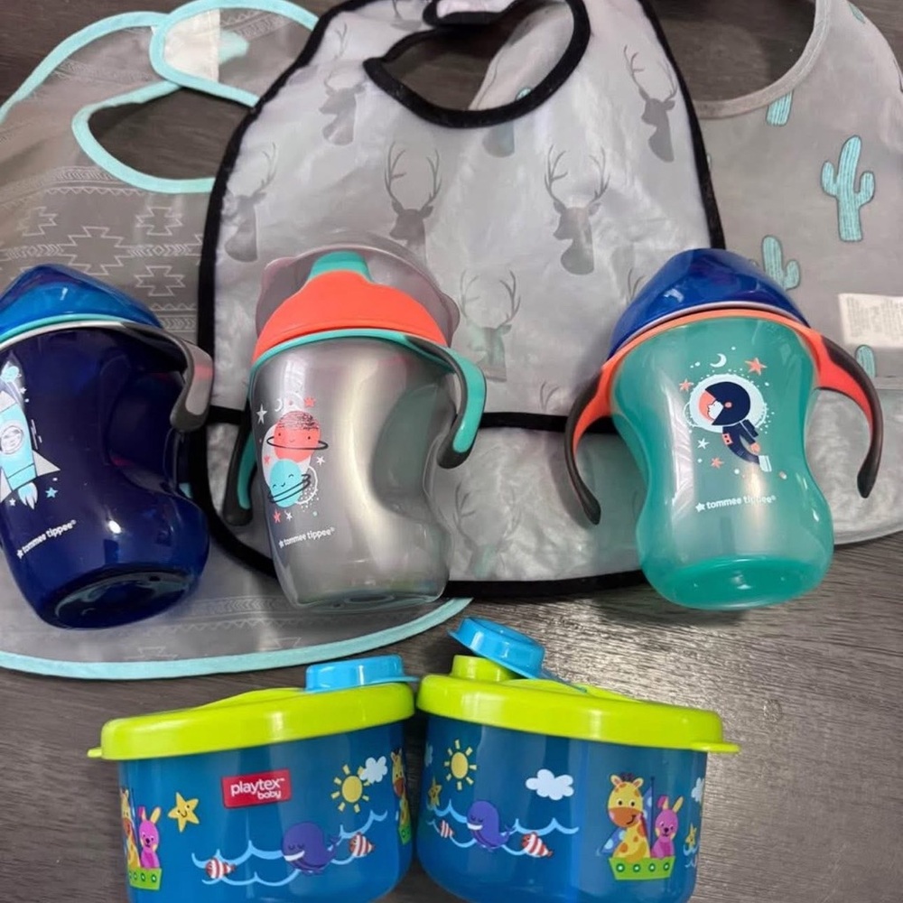 Playtex Kids Sippy Cup and Snack Container Set - Blue, Gray, Green